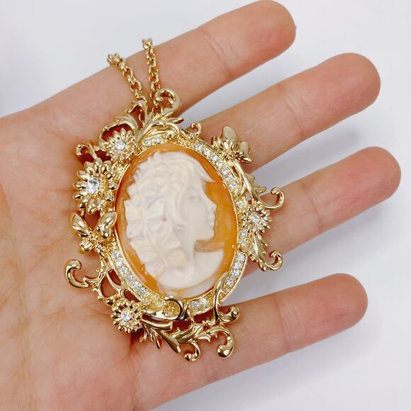 Amedeo Butterfly Lady Face Cameo Pendant Necklace Victorian Revival Brooch - Picture 4 of 15